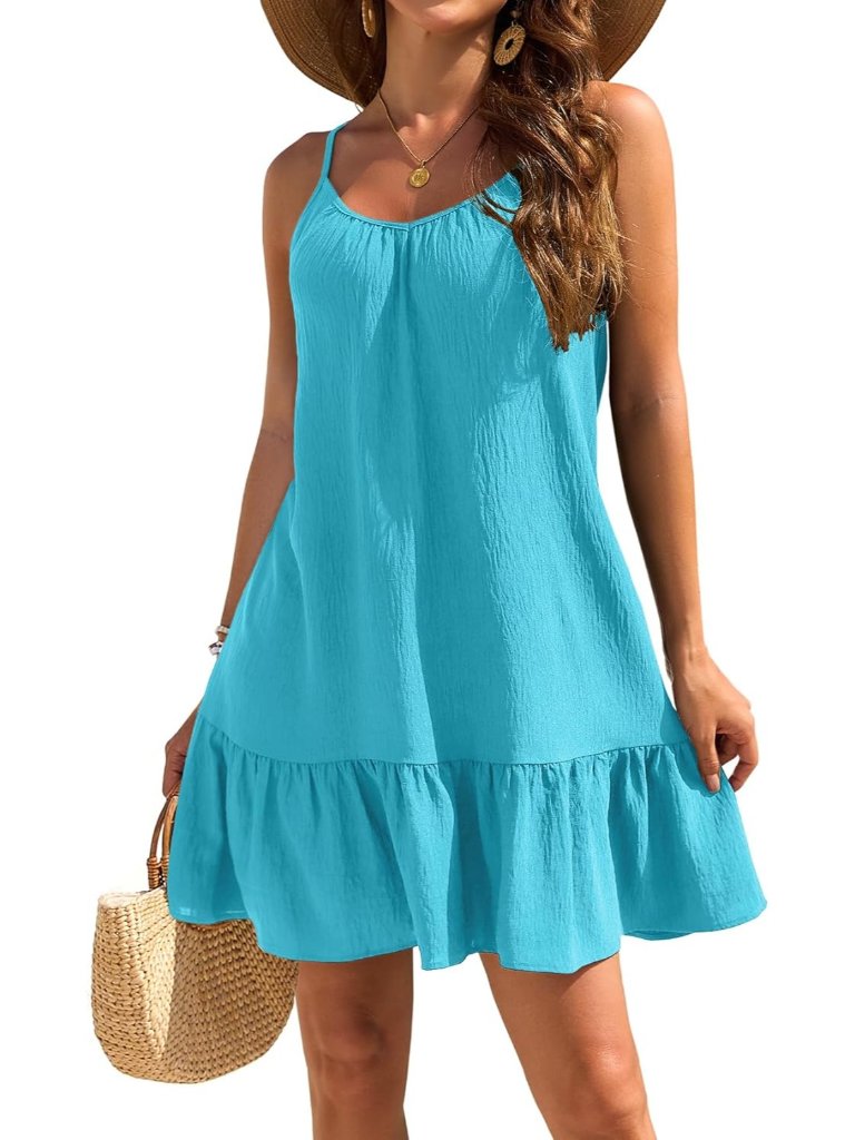 Women's Peacock Blue Beach Spaghetti Straps Imported Pull On Swimsuit Cover Ups